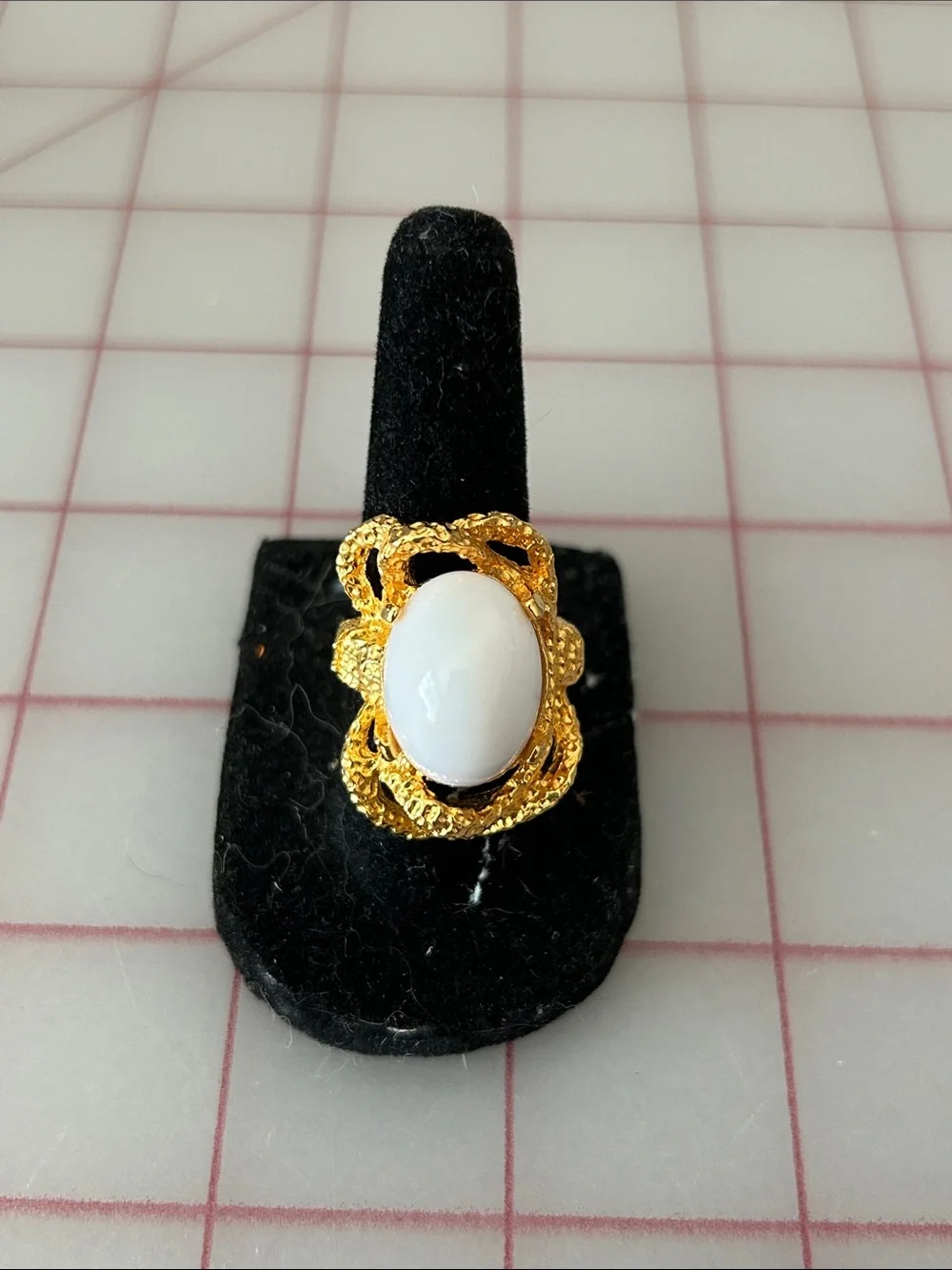 Gold-Tone White Cabochon Statement Ring